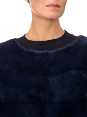 Шуба-свитер из меха норки без воротника цвет синий